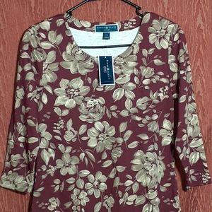 KAREN SCOTT SPORT FLORAL WOMEN'S SIZE PS HALF SLEEVE BURGUNDY NWT